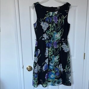 Connected Black and Blue Floral Midi Dress